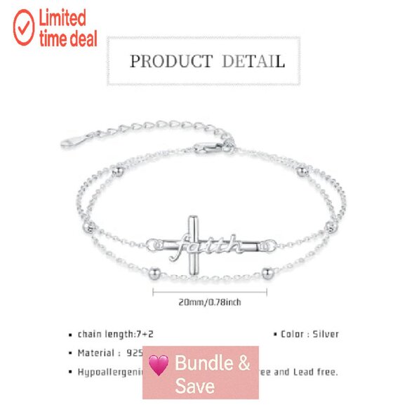 925 Sterling Silver Adjustable Cross Rosary Bracelet Anklet Christian Jewelry - Picture 4 of 8